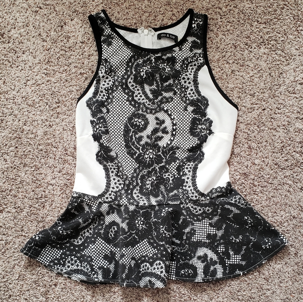 Do & be black and white peplum top